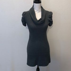 Takeout Grey ruched sleeves cowl neck sweater dress